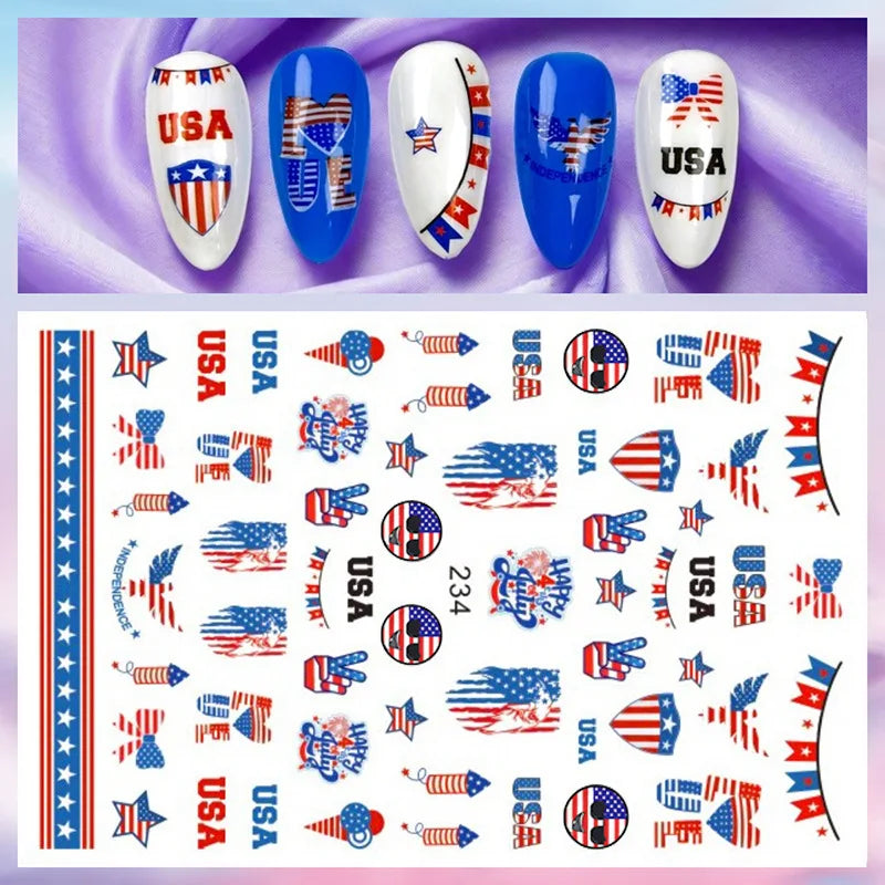 8 sheets 4th of July Nail Art Stickers Decor