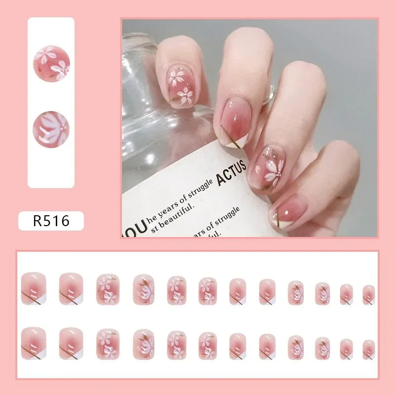 24 .Star Nail Designs | Short Square Manicure | Nail Stickers | Gradient False Nails