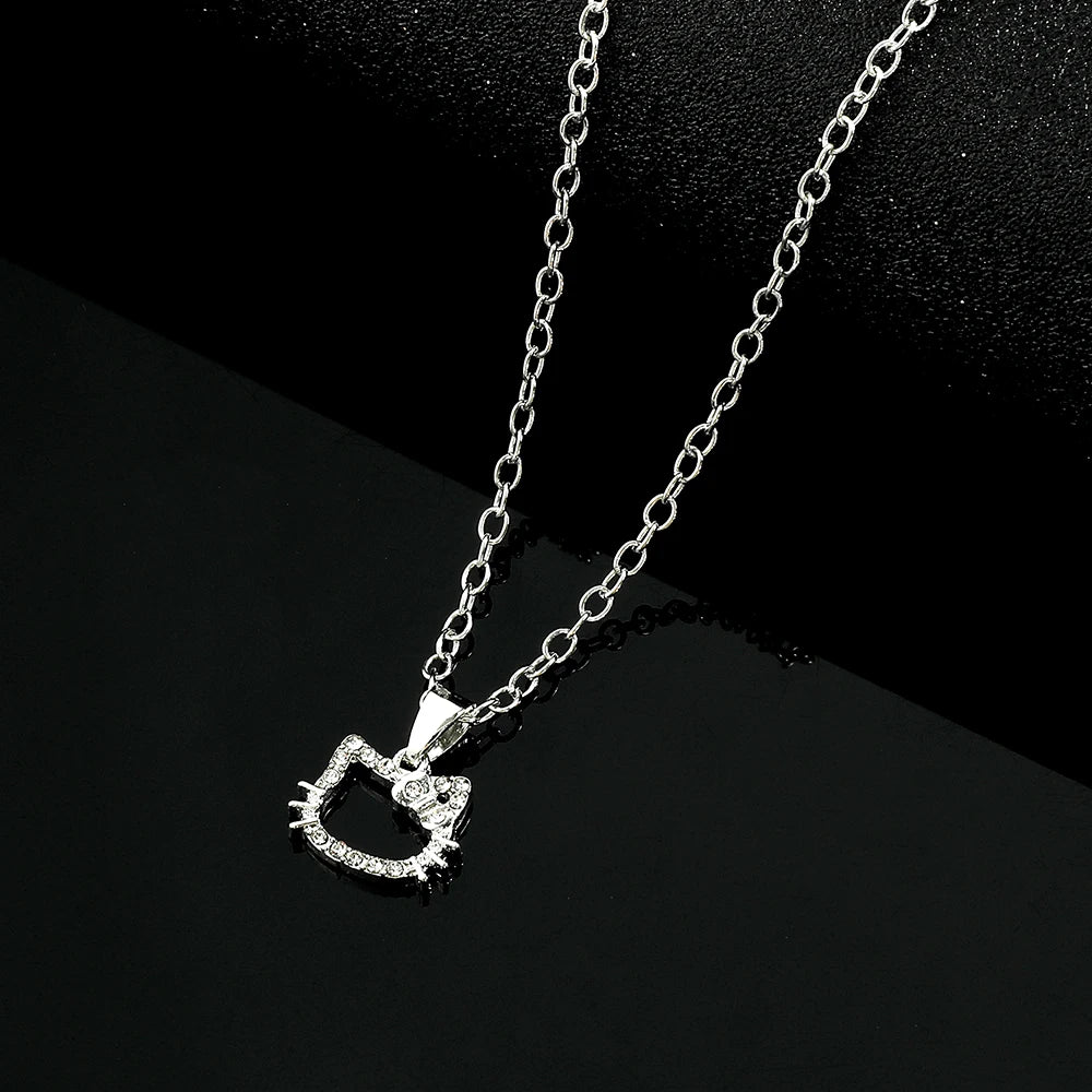 Hello Kitty Pendant Necklace | Girls Jewelry Cute Clavicle Chain Fashion Women's Rhinestone Necklace