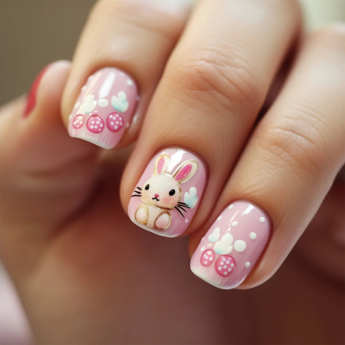 24 Easter Nails Design | Cute Rabbit Easter Egg Cloud Pattern Design Press on Nails