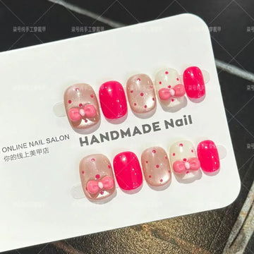 10 Red Polka Dot ails | Cat's Eye Bow Fake Nail for Women | False Nail
