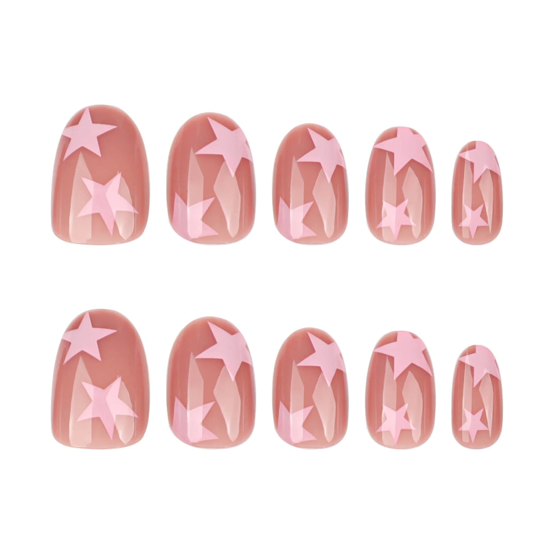 24 Nude Color False Nails | Pink Star Printed | Nails For School short |  Y2K Girls Summer Fake Nails