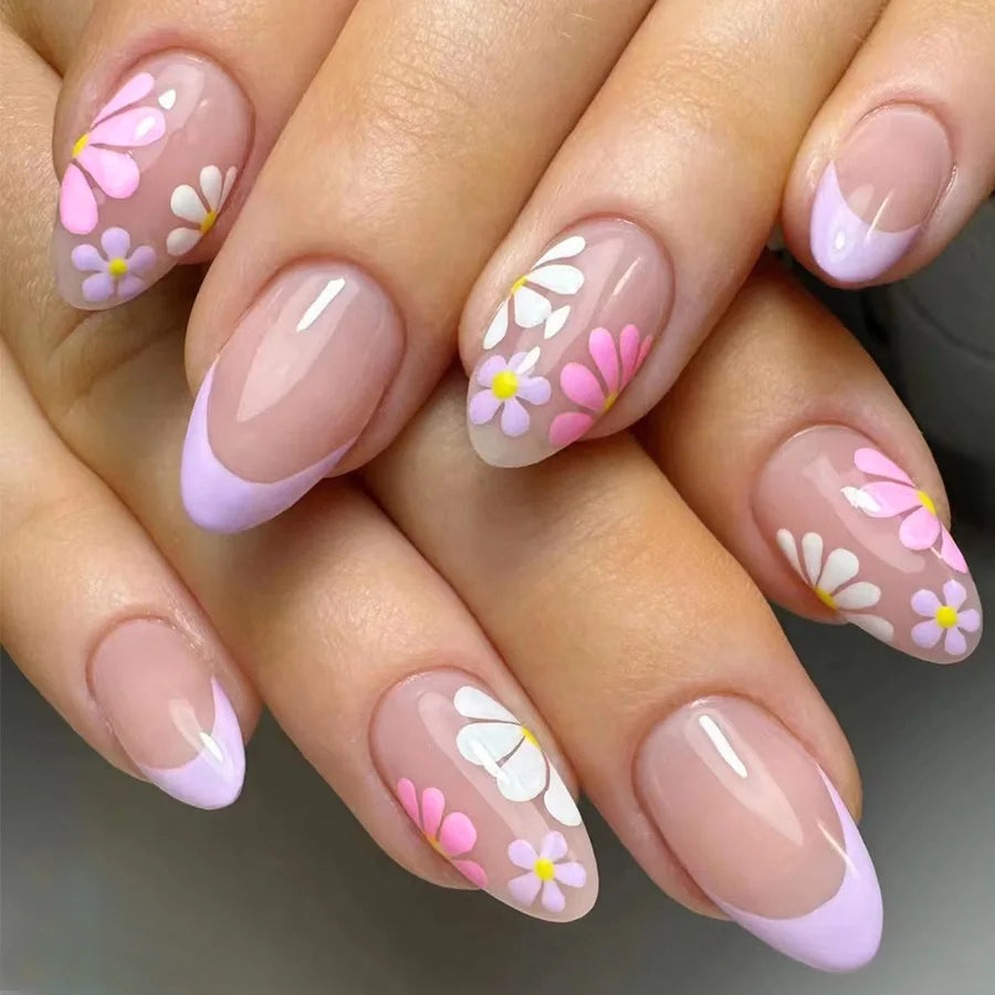 24 Red Spring Nails | French Oval Fake Nail Finished Short Almond False Nails