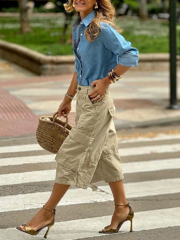 Dressy Wide Leg Capri Pants | Summer Woman Wide Leg Capris Pants with Pockets