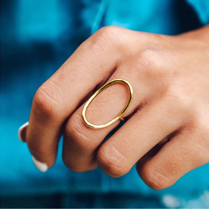 Huitan Women's Rings | Oval Engagement Rings | Metallic Style Modern Fashion Female Accessories