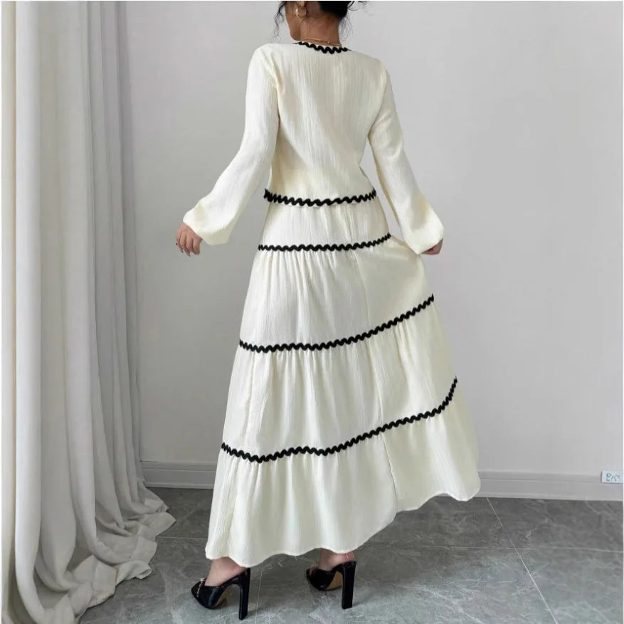 Casual Autumn Outfits For Ladies | Fashion Lace Layered Pleated Lantern Sleeve Bow Shirt Skirt 2 Piece Outfit E