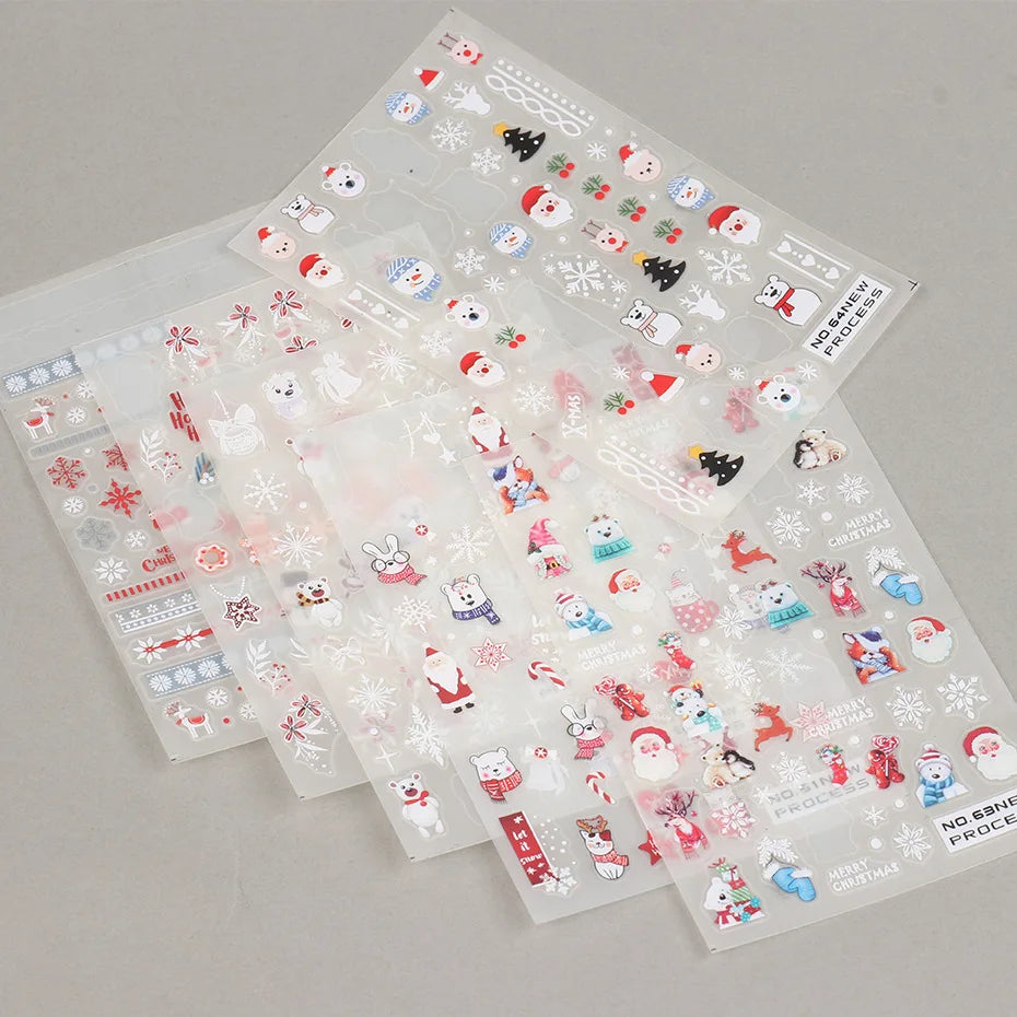 1PCS 5d Christmas Nails | Cartoon Snowman Santa Claus Winter Christmas Nail Art