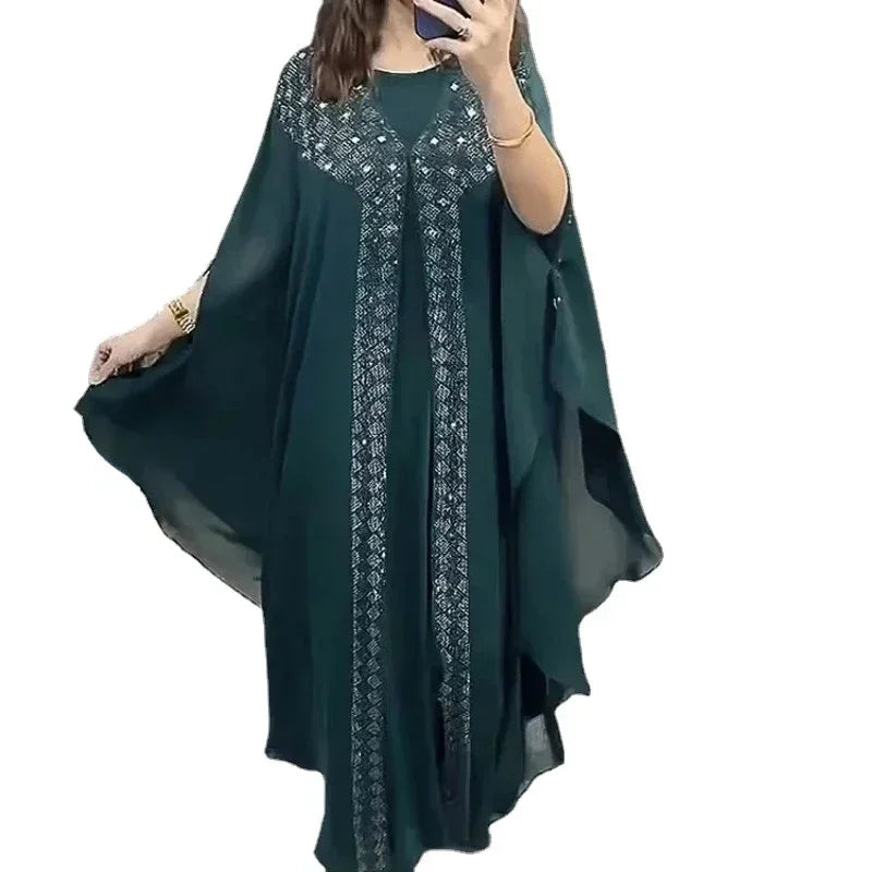 Modern Islamic Dresses For Eid | Luxury Rhinestones African Dress for Women | Muslim 2 Piece Set