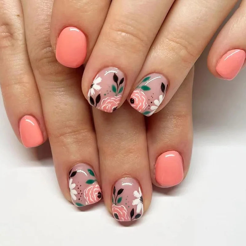 24 Spring Nails Short |  Nails Art Manicure Pink False Nails |Square Fake Nails