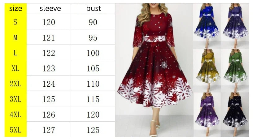 Christmas Outfits Female | New Fashion Personality Snowflake Digital Print  Cinching Dress