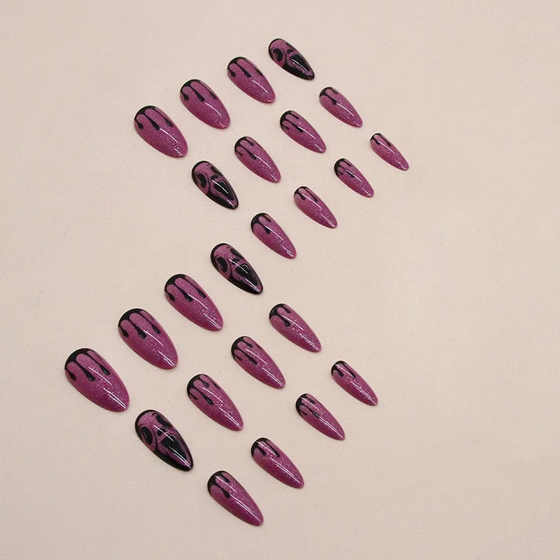 Almond Halloween Nail Designs | Aurora Purple Artificial Nails Horror Skull Decor Fake Nails