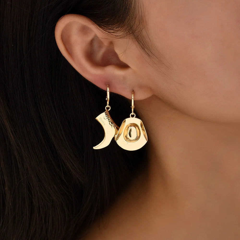 Unisex Earrings | Asymmetric Charms Gold Plated Hoop Earrings for Both