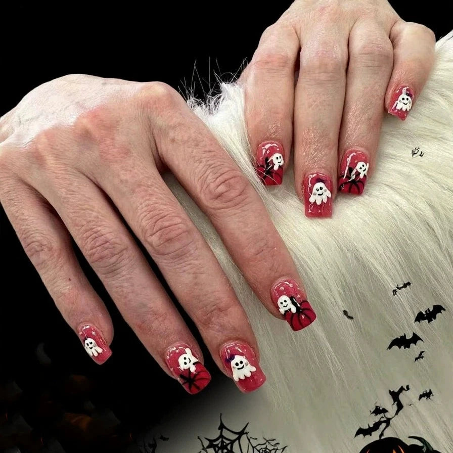 24 Cute Ghost Nail Design With Cute Ghost Designs Press On Nails | Pumpkin French False Nails