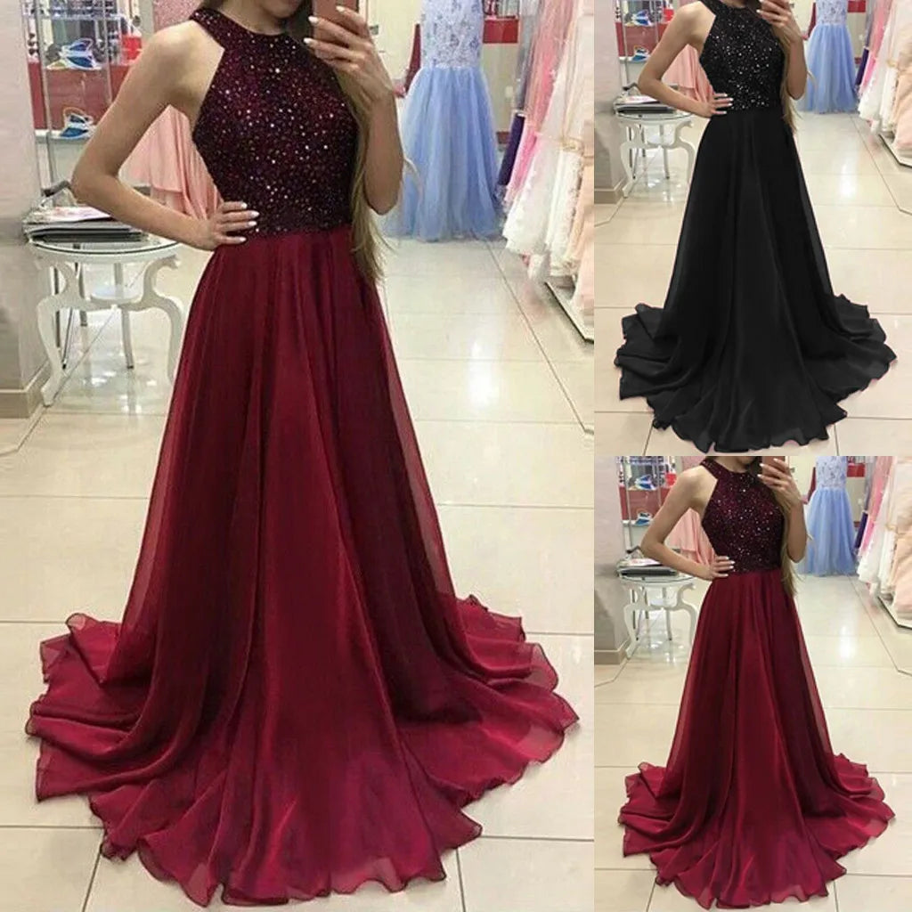 Evening Party Dress Women Formal Ball Gown Party Long Maxi Dress Sexy Sleeveless Party Dress Prom