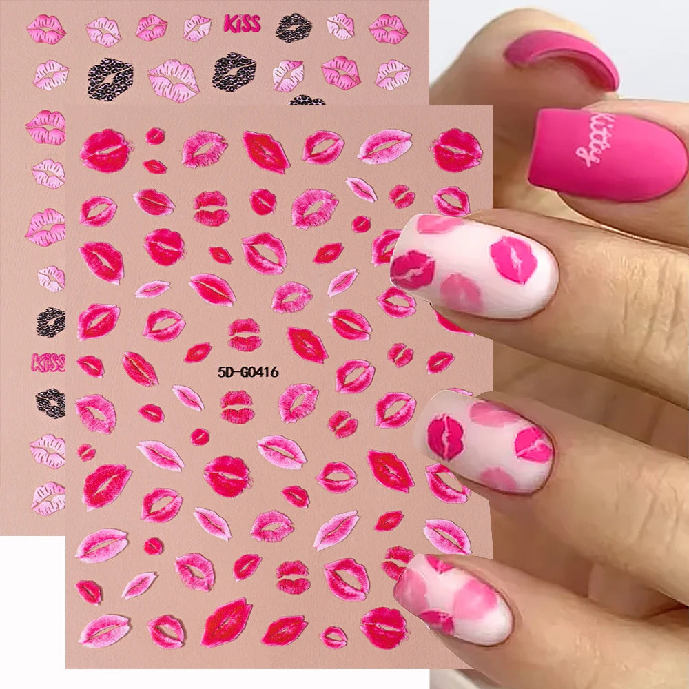 1sheet kiss valentine's day nails Slider DIY Romantic Nail Decor