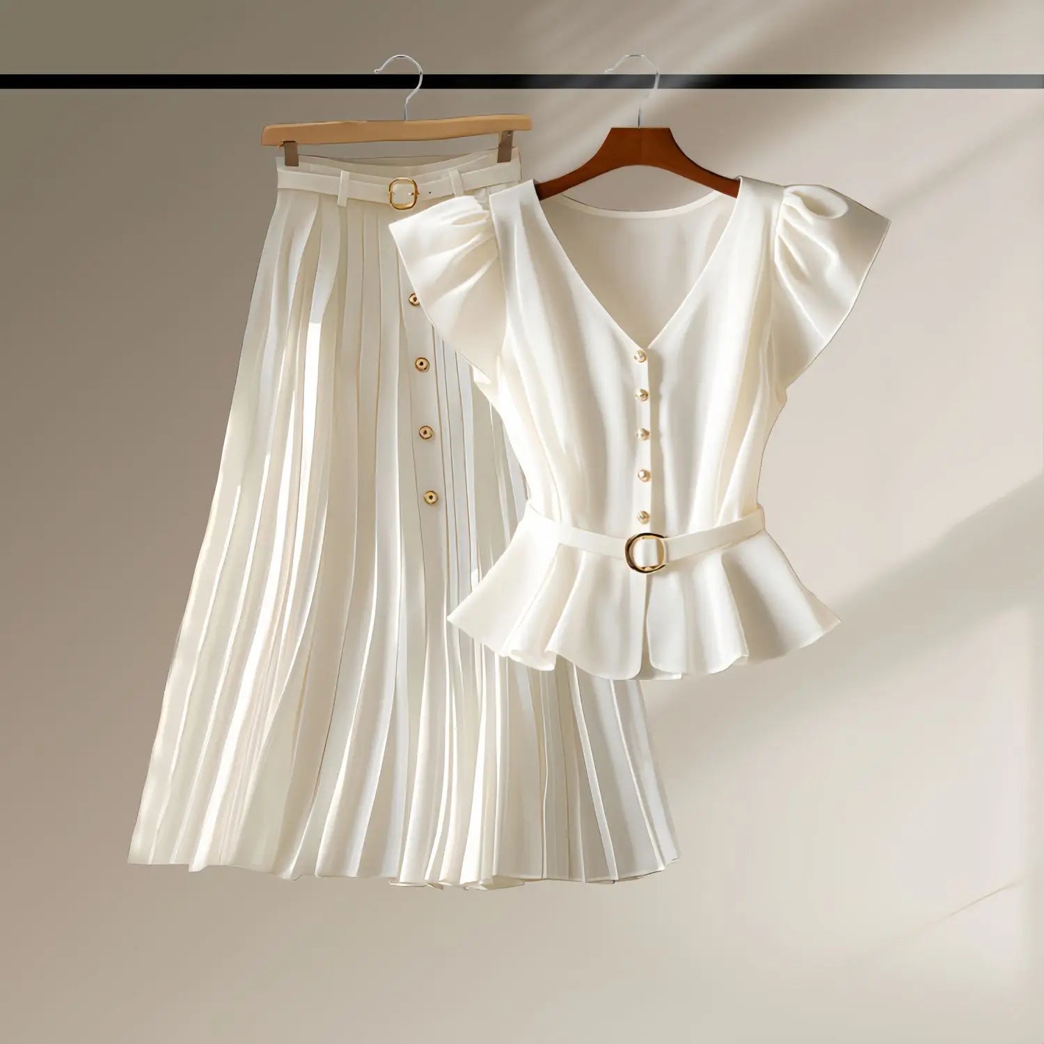 Summer Blouses Set | Midi Skirt Set White Two Piece Set Women Outfits