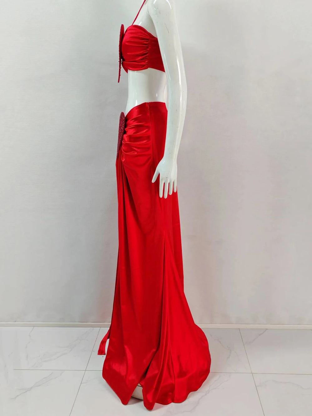 Modphy Splicing Love Halter Crop Top & Long Skirt Two Piece Set | Christmas Party Women's Outfit