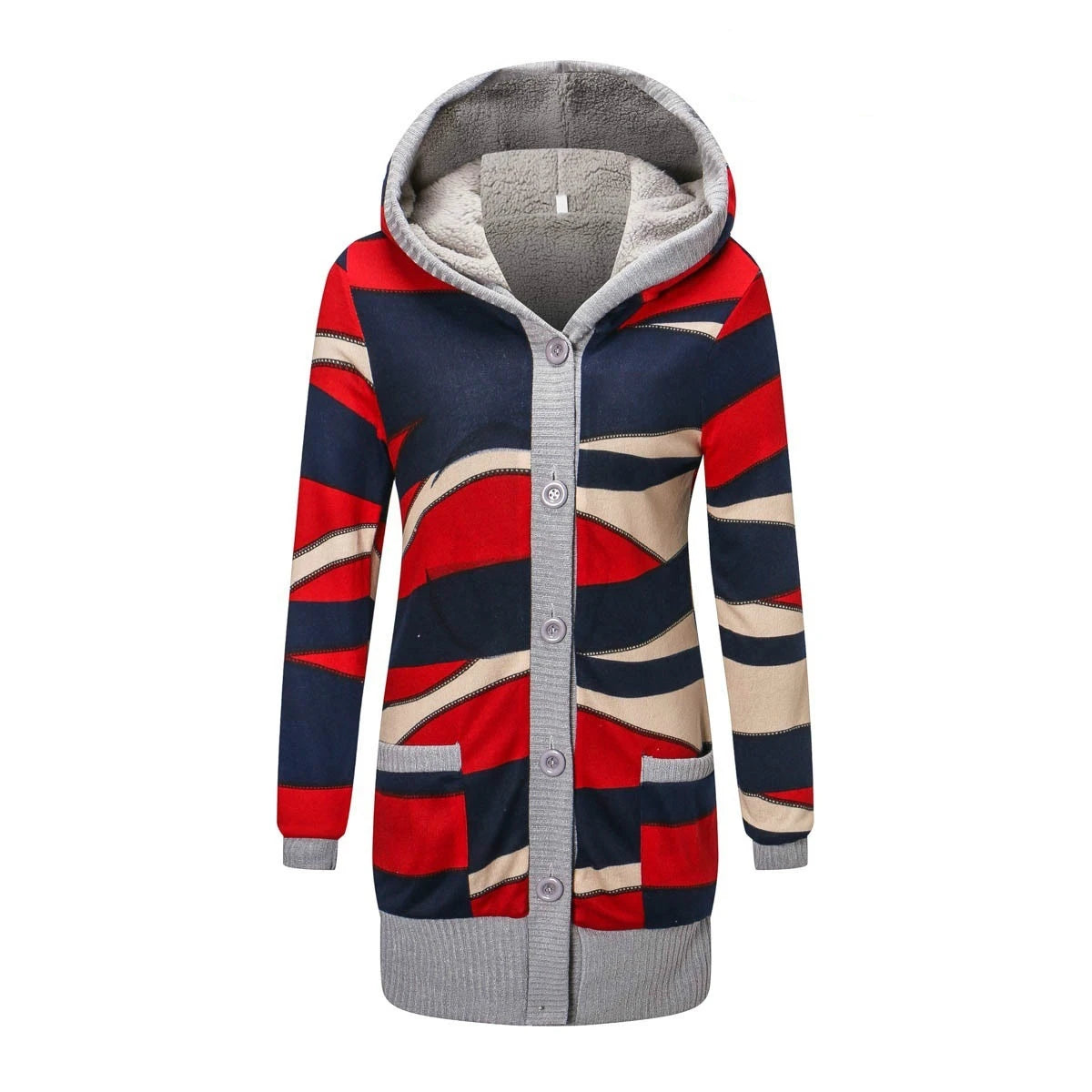 Hooded Sweater For Ladies | Women Cardigan Striped Print Long Sleeve Sweater Coat Buttons Closure
