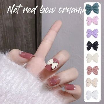 10 Bow Nails Press On |  Resin Fairy Style Frosted Classic Black and White Nail Accessories