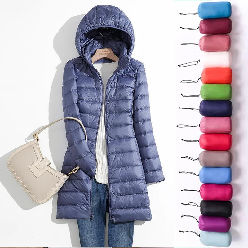 Ultra Lightweight Winter Jacket | Long Puffer Jacket Female Hooded Korean Slim Coat