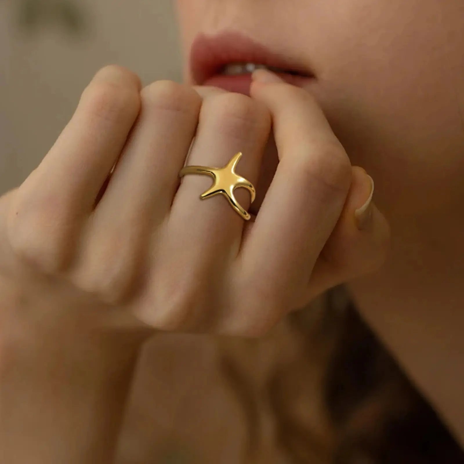 Unift Fashion Gold Plated Metal Star Finger Ring for Women | Adjustable Minimalist Jewelry Gift