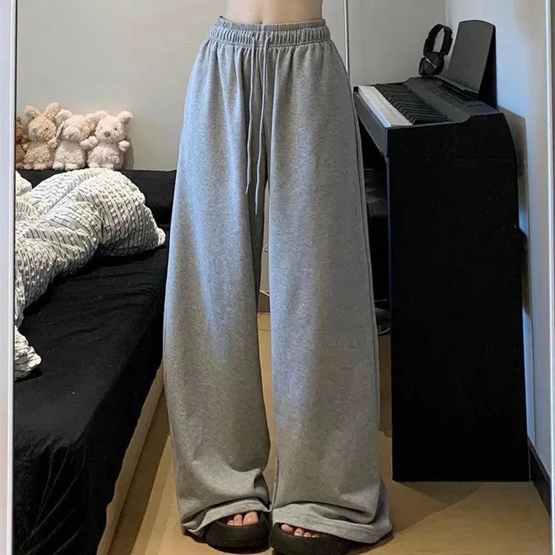 Wide Leg Sweatpants for Women | Elastic Waist Casual Sport Pants Woman Streetwear Gray Oversize