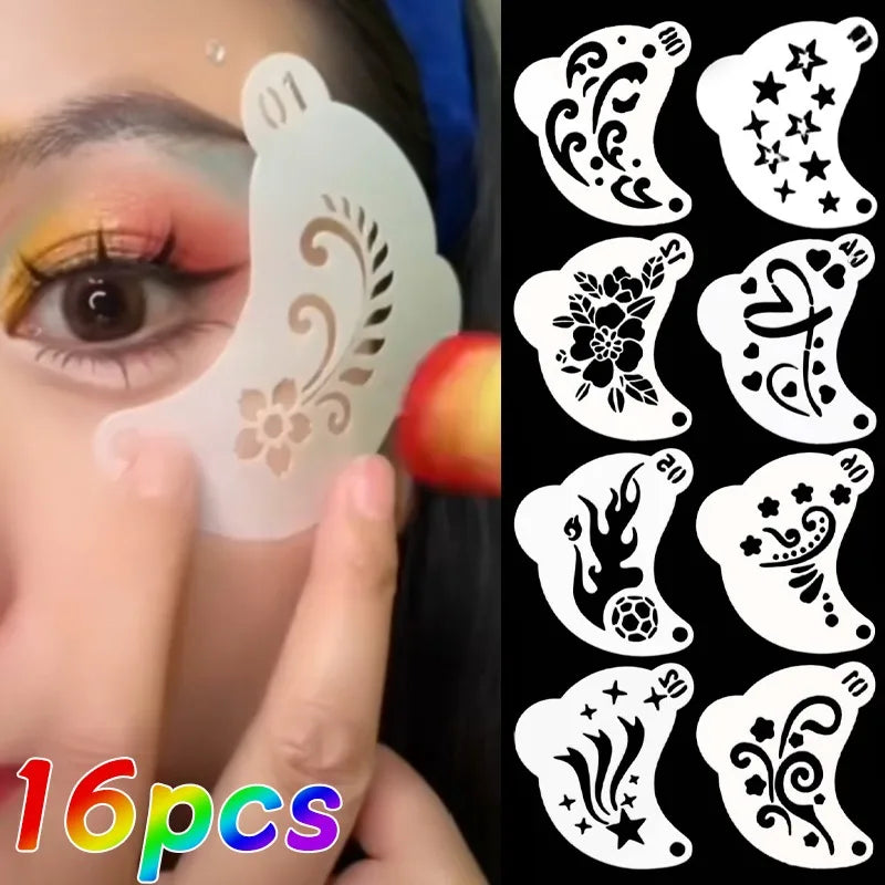 16pcs Facial Painting Cartoon Flower Heart | Spiderweb Face Tattoo