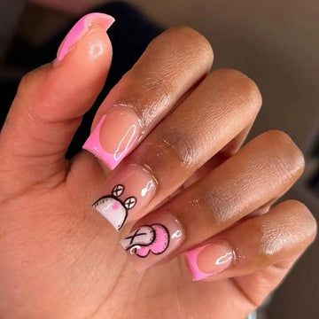 24 Back To School Nails For 7th Grade | Pink Cartoon Snail False Nails | Full Cover Press on Nails