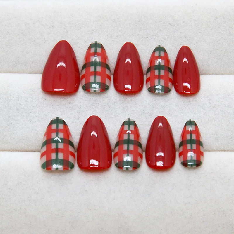 24 Almond Holiday Nails | Christmas Nail Short Almond Fake Nail Tips
