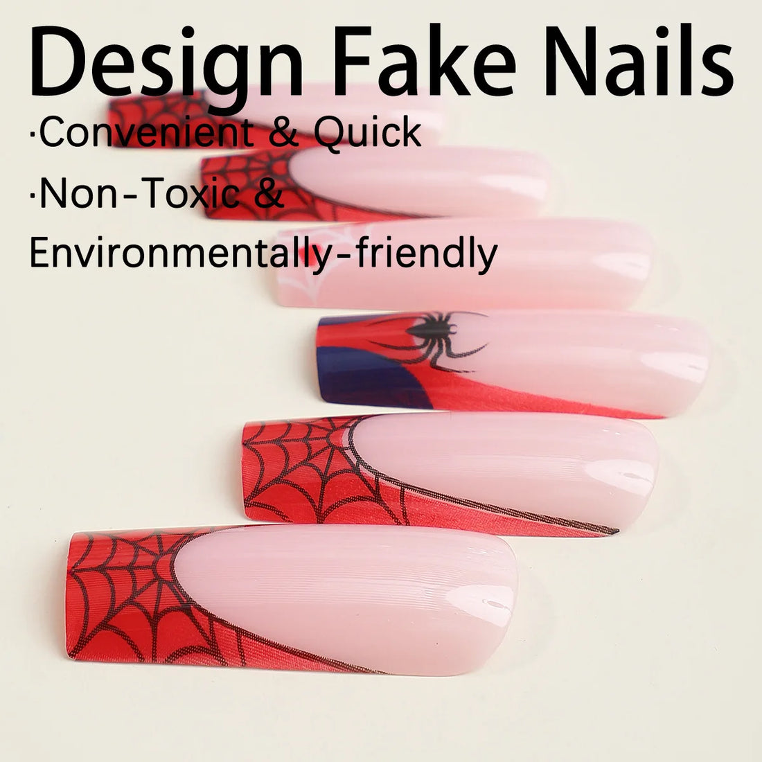 24 Halloween Spider Nails | French Coffin Ballet Fake Nail Wearable Full Cover Artificial Nail