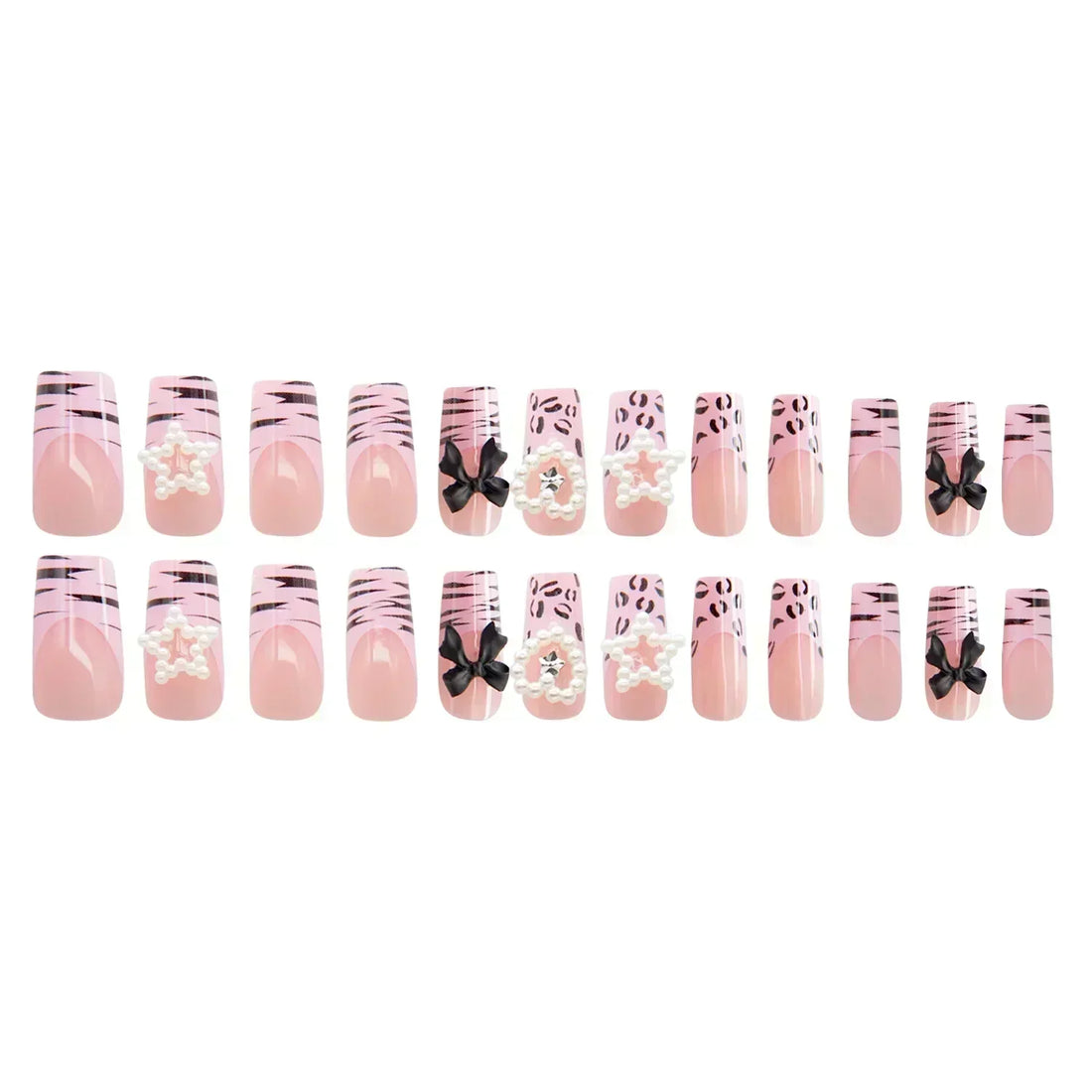 24Pcs French False Nails Pink Zebra Pattern Full Cover