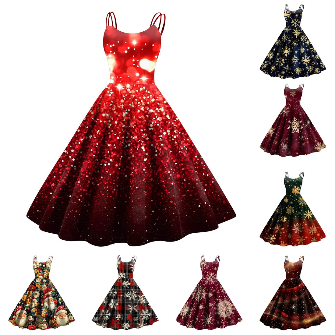 Women'S Christmas Dress Design | Glitter Sequins Large Swing Suspender Design