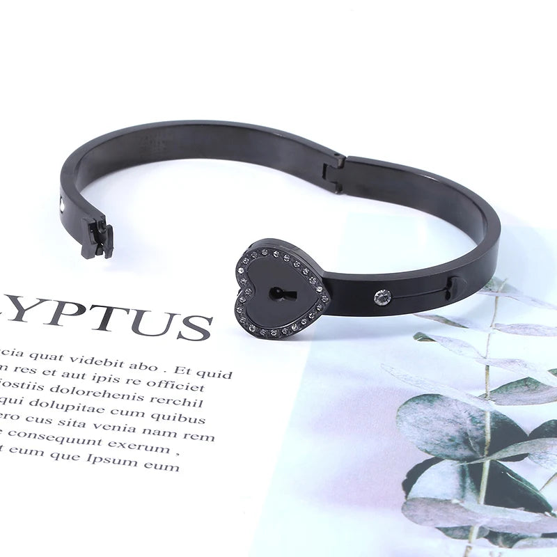 Stainless Steel Key Pendant  | Black Heart Bracelet | Lover couple Valentines Day Gift