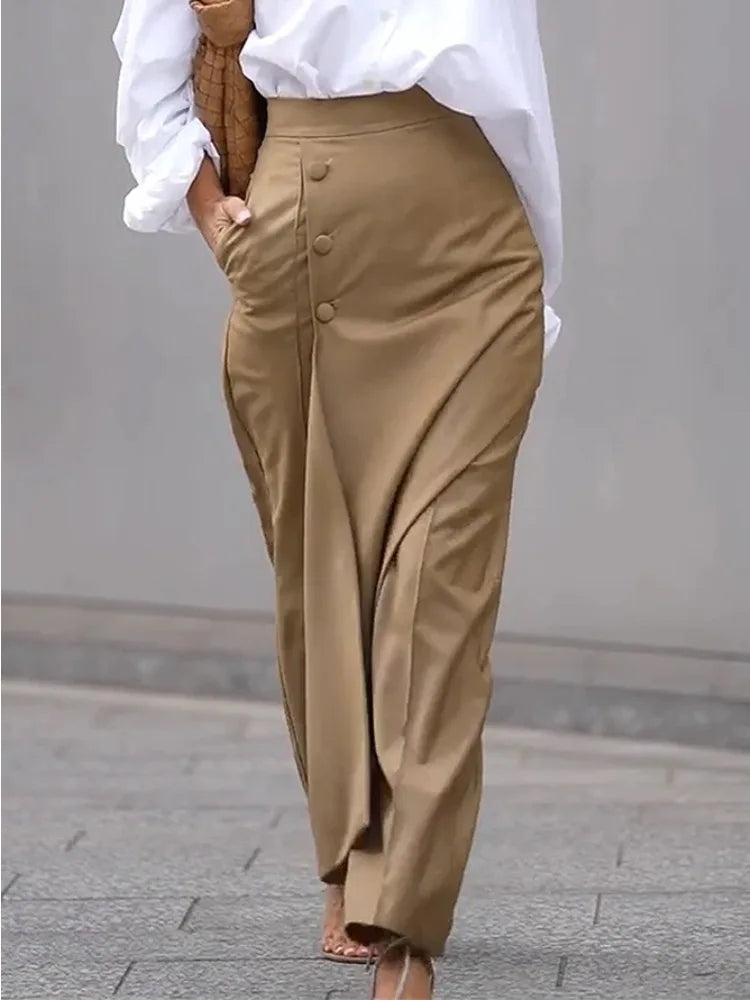 Khaki Pants for Women | Side-zippered Full-Length Casual Trousers | Summer Streetwear