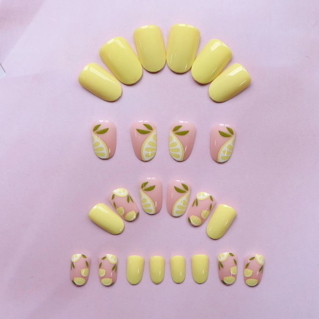 24PCS- Yellow oval nail for fashionable girls