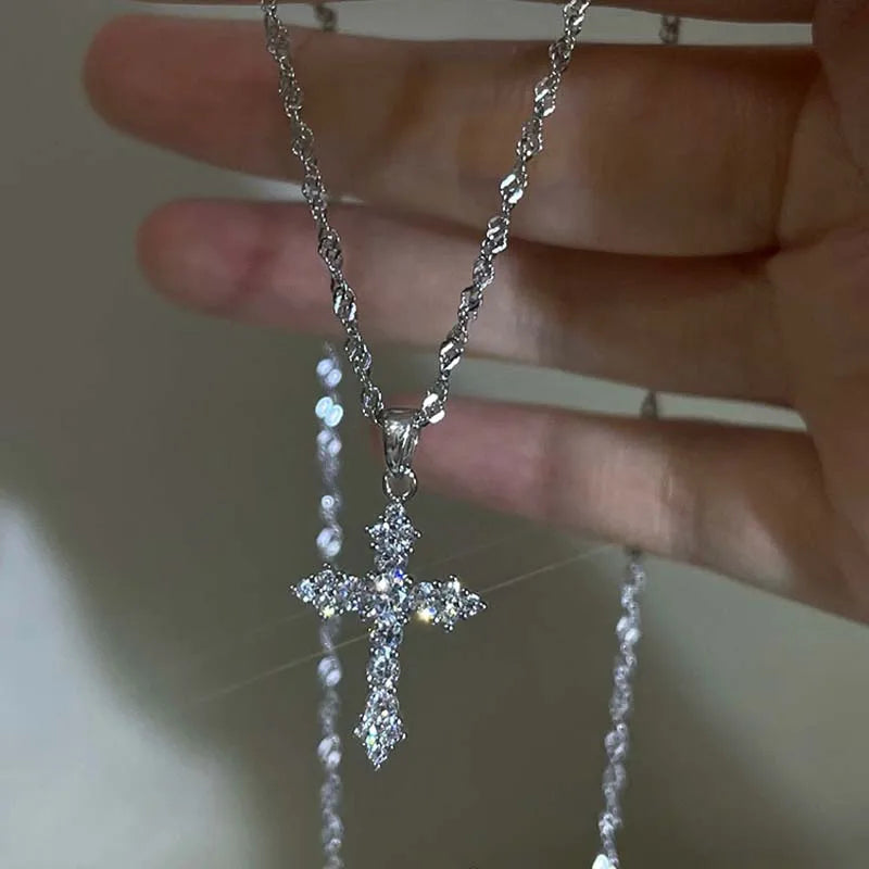 Shiny Pendant Necklace For Girlfriend | Punk Silver Color Thin Chain Necklace | Party Jewelry