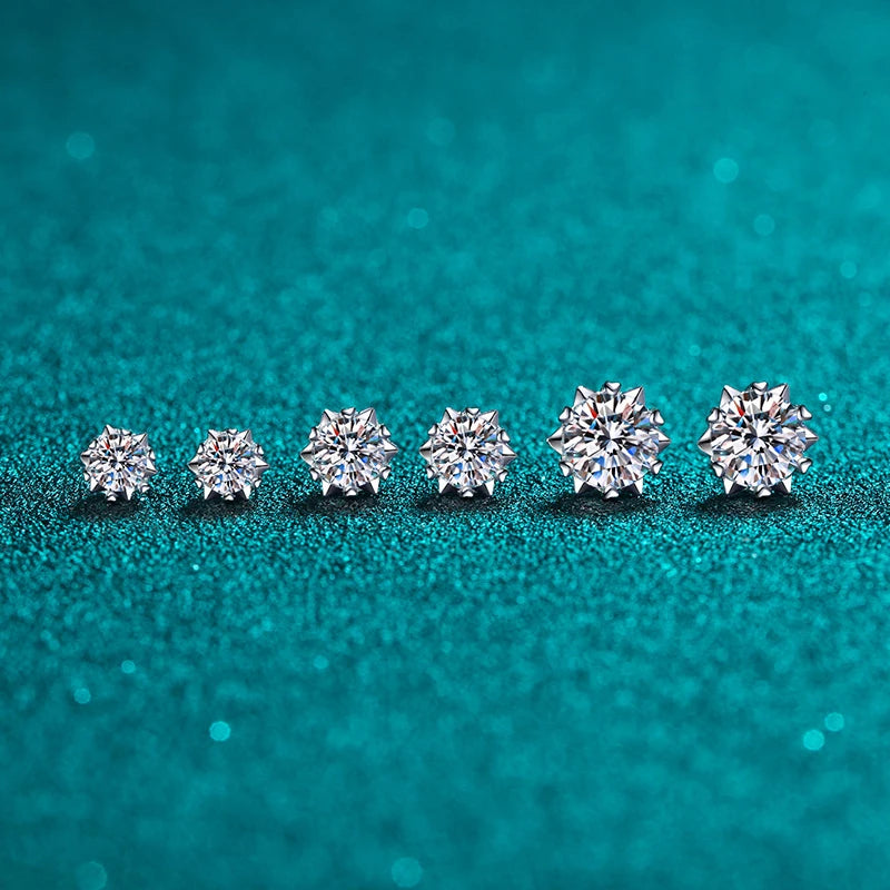 KNOBSPIN Moissanite Stud Earrings 1CT 2CT White Gold Plated Earrings | Silver D VVS1 Lab Diamond Snowflake