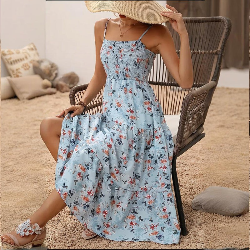Long Hoco Dresses | Spaghetti Strap Sleeveless Tiered Casual Flowy Dresses